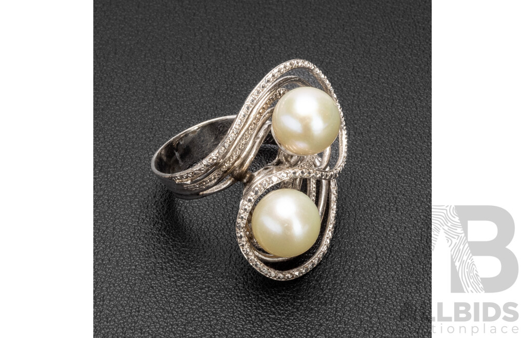950 Platinum Unique Custom Made Pearl Ring - Size O - 19gms