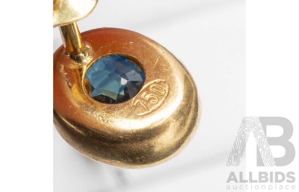 Handmade 18ct Yellow Gold & Sapphire Stud Earrings - 2.92gms