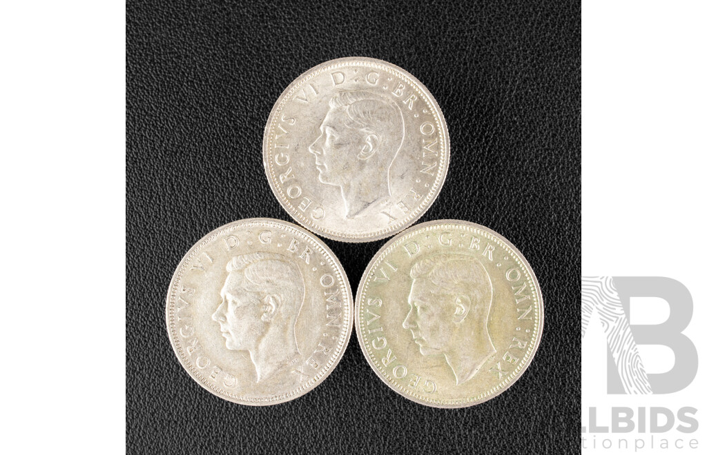 Three Great Britain KGVI Silver Half Crowns, 1944, 1945, 1946  .500