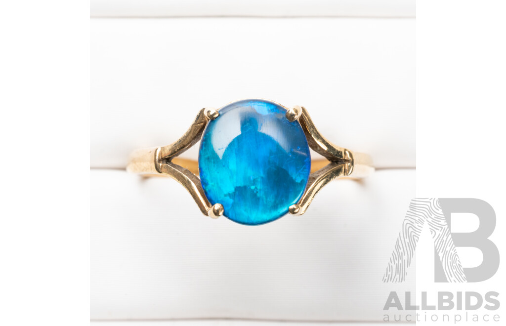 Vintage 9ct Yellow Gold Opal Doublet Ring, Size T, 2.87 Grams