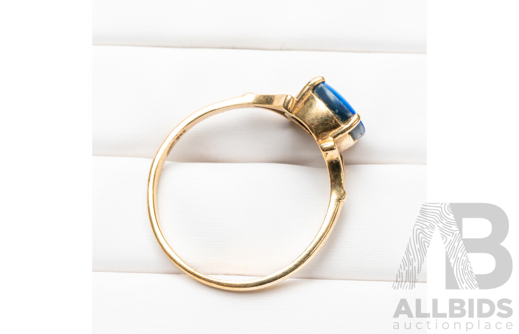 Vintage 9ct Yellow Gold Opal Doublet Ring, Size T, 2.87 Grams