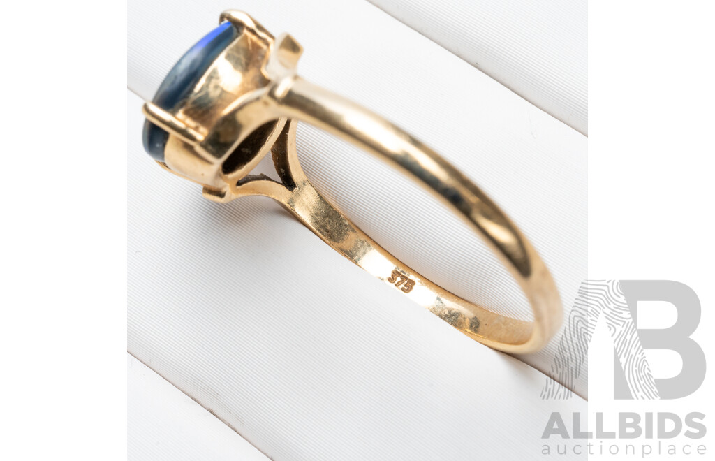Vintage 9ct Yellow Gold Opal Doublet Ring, Size T, 2.87 Grams