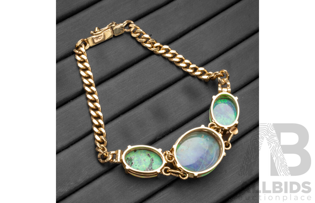 Vintage 9ct Yellow Gold and Solid Australian Opal Bracelet - 13.01gms