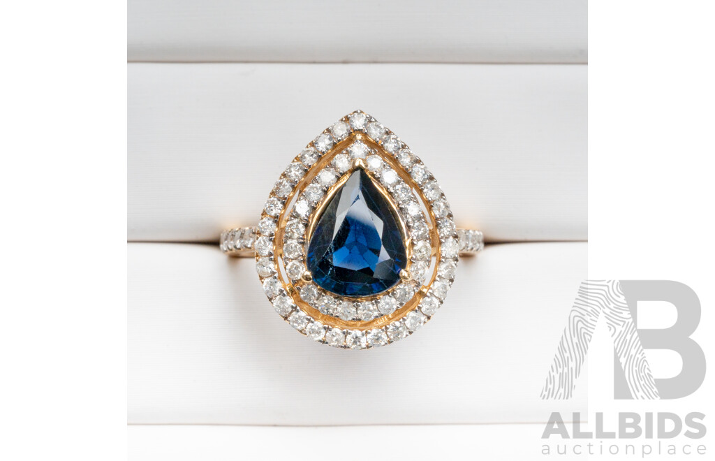 14ct Yellow Gold Dress Ring with Sapphire & Diamonds with Valuation - Size M