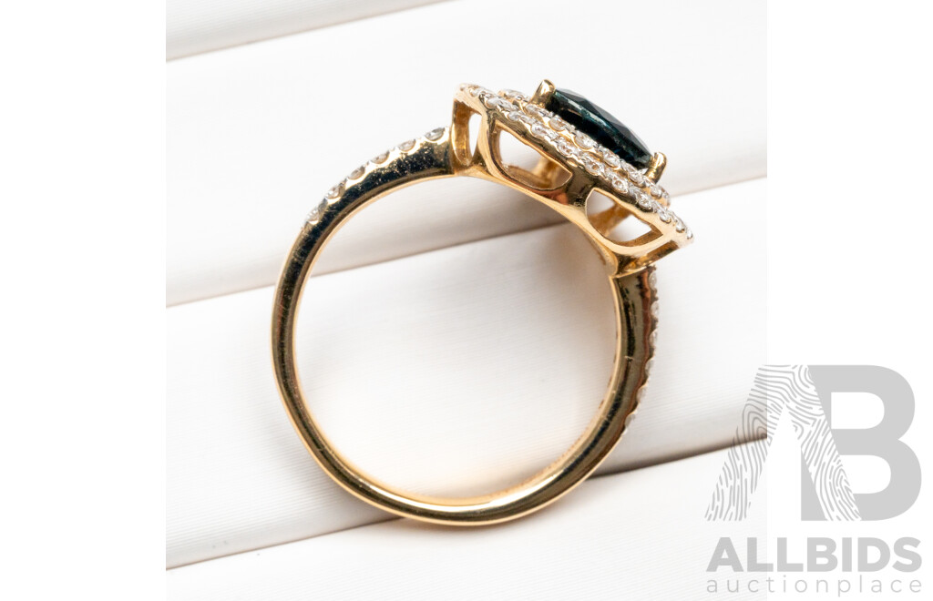 14ct Yellow Gold Dress Ring with Sapphire & Diamonds with Valuation - Size M