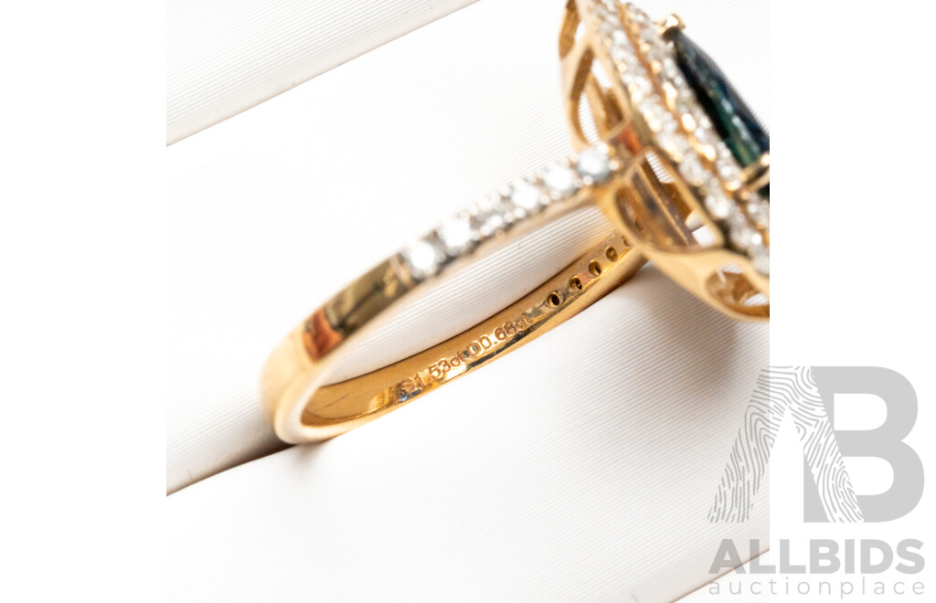 14ct Yellow Gold Dress Ring with Sapphire & Diamonds with Valuation - Size M