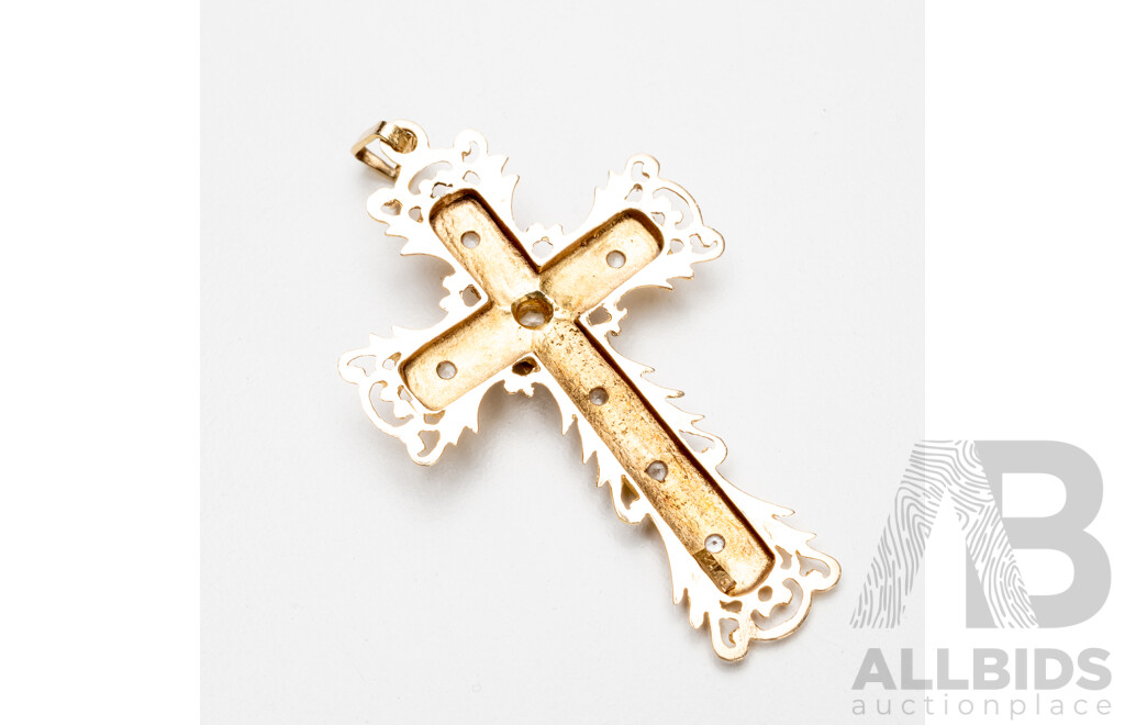 Vintage 14ct Yellow Gold & White Quartz Cross - 7.02gms