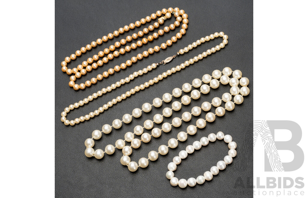 Collection of Vintage Freshwater & Faux Pearl Necklaces & Bracelets - Lot of 4