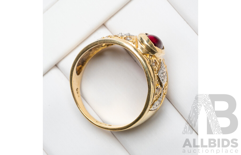 Vintage 14ct Yellow Gold Ruby & Cubic Zirconia Ring - Size O