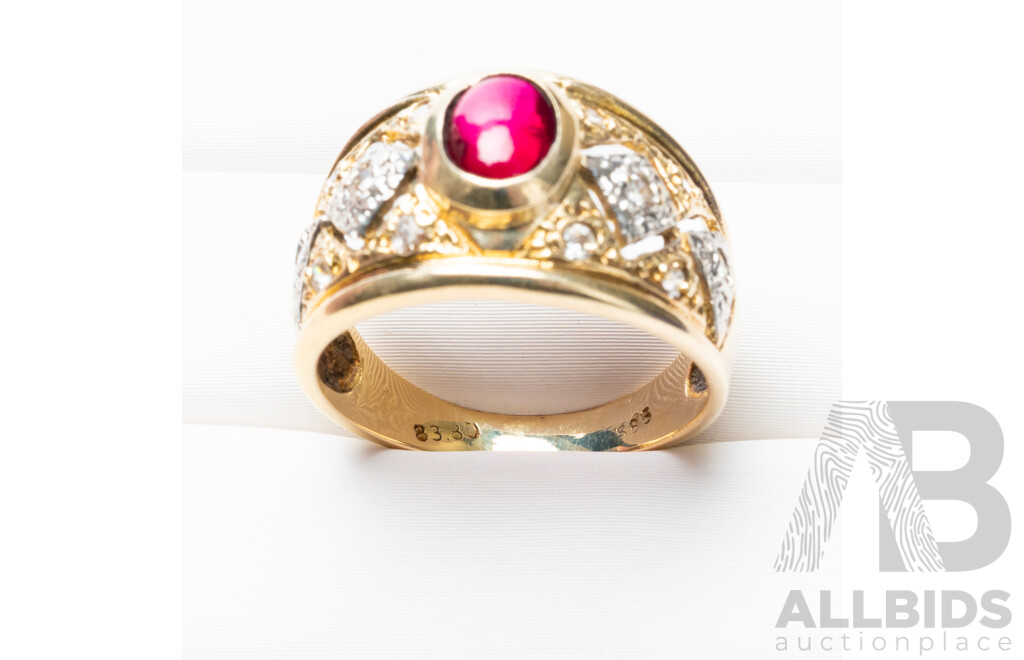 Vintage 14ct Yellow Gold Ruby & Cubic Zirconia Ring - Size O