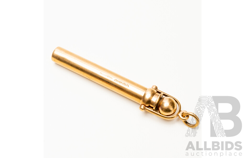Vintage 9ct Yellow Gold Refillable Pen Pendant - 17.39gms