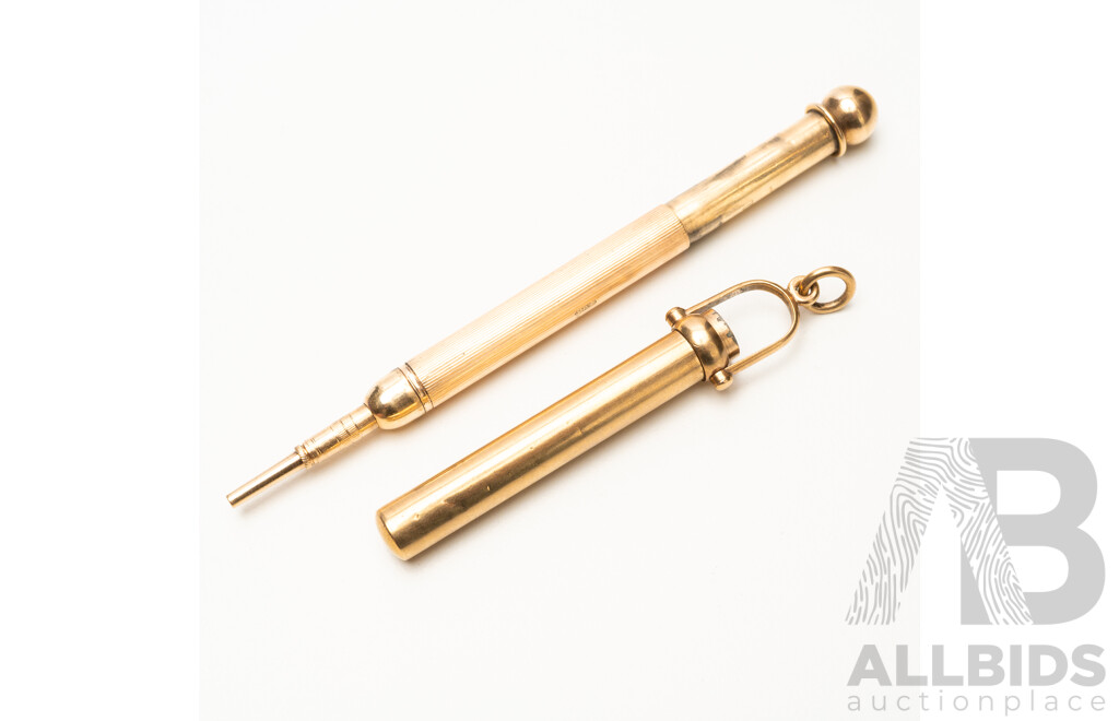 Vintage 9ct Yellow Gold Refillable Pen Pendant - 17.39gms