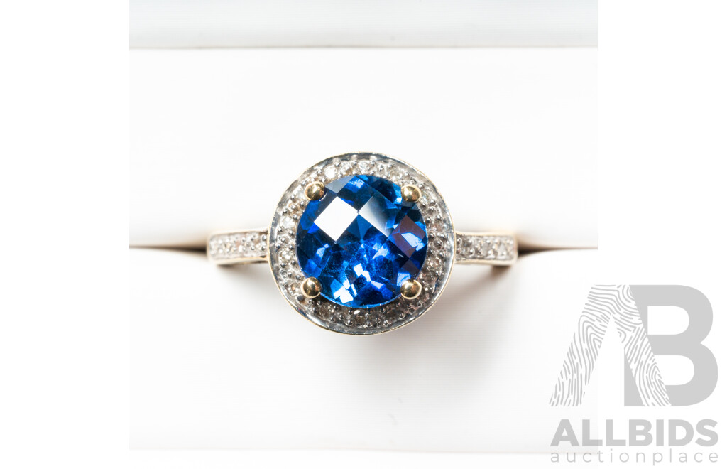 10ct Yellow Gold Sapphire & Diamond Engagement Ring - Size O.5