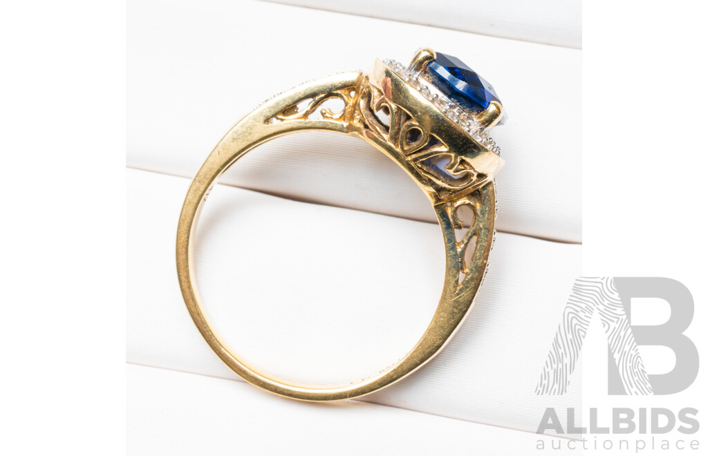 10ct Yellow Gold Sapphire & Diamond Engagement Ring - Size O.5