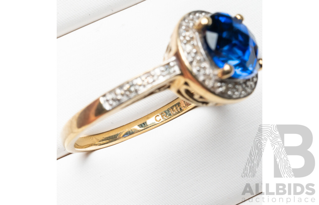 10ct Yellow Gold Sapphire & Diamond Engagement Ring - Size O.5
