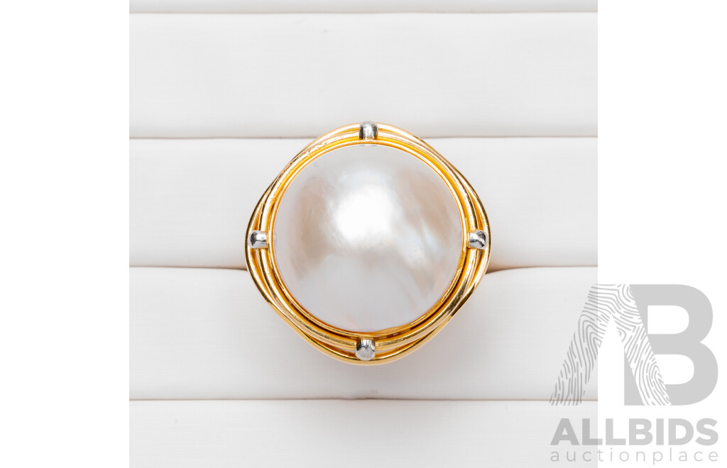 14ct Yellow Gold & Pearl Dress Ring - Size T