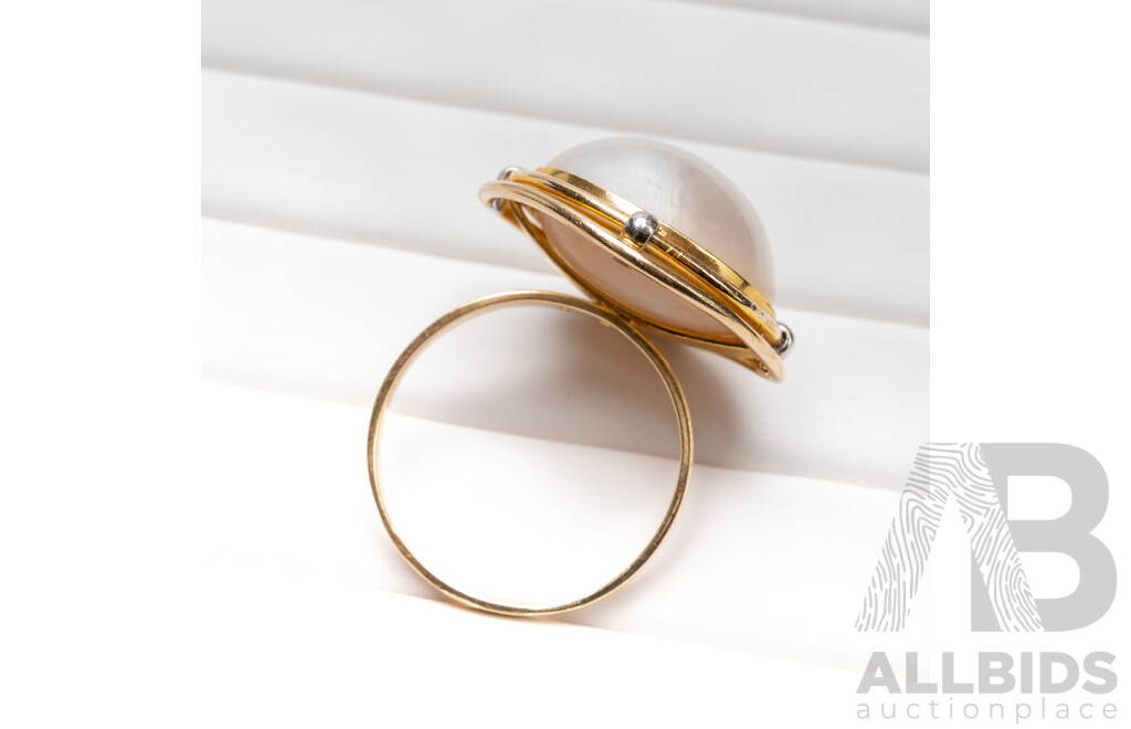 14ct Yellow Gold & Pearl Dress Ring - Size T