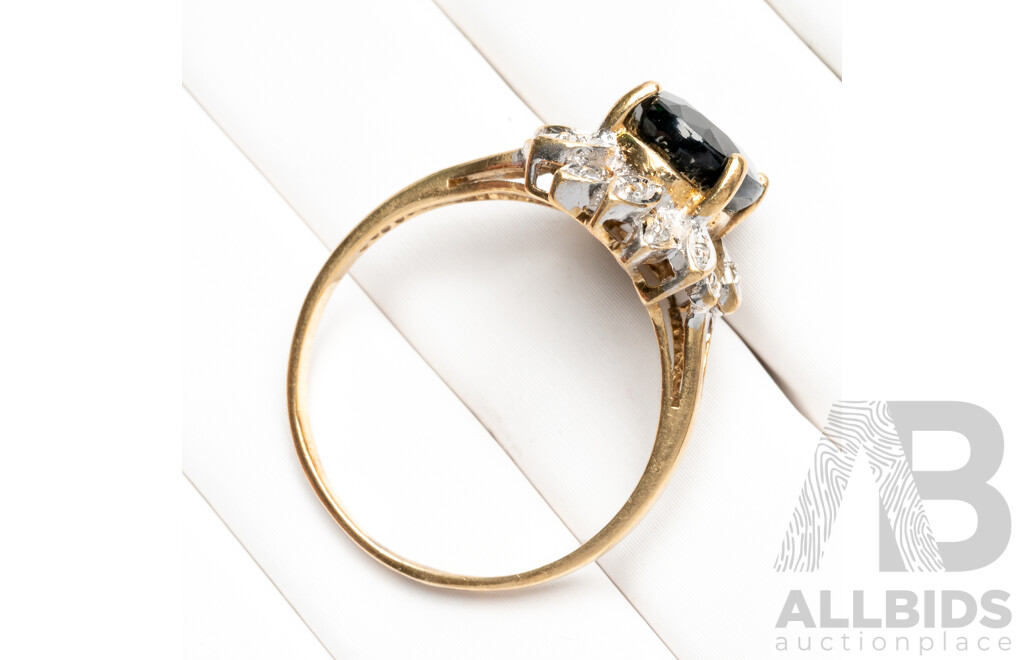 9ct Yellow Gold, Sapphire & Diamonds Dress Ring - Size U.5