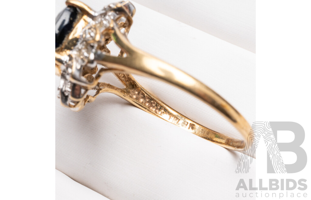 9ct Yellow Gold, Sapphire & Diamonds Dress Ring - Size U.5