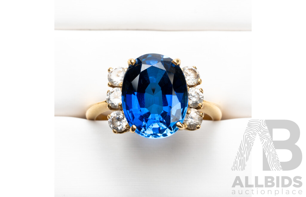Vintage 18ct Yellow Gold Sapphire & Quartz Ring - Size P.5