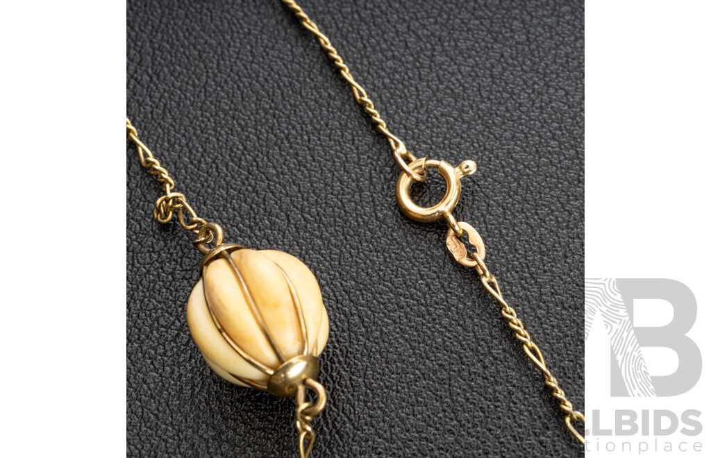 Vintage 8ct Gold Ivory Necklace & Bangle
