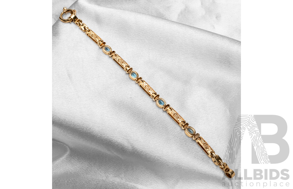 9ct Yellow Gold Panel Link & Topaz Bracelet - 16.95gms