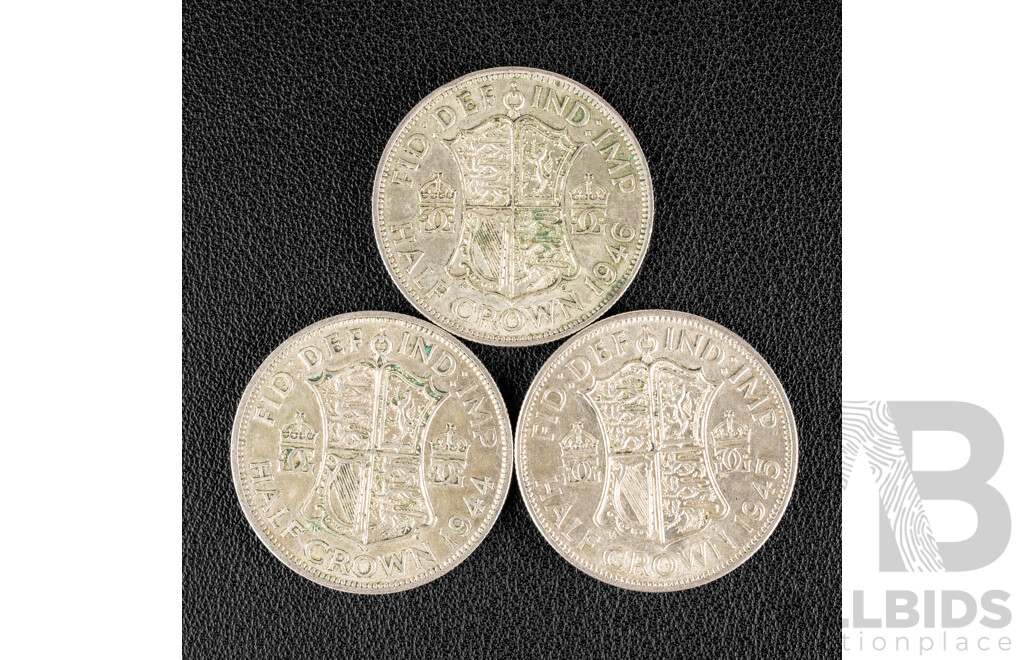 Great Britain 1944, 1945, 1946 KGVI Silver Half Crowns .500