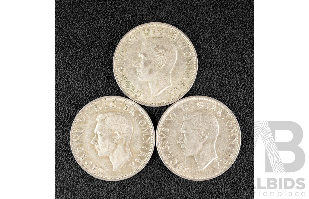 Great Britain 1944, 1945, 1946 KGVI Silver Half Crowns .500