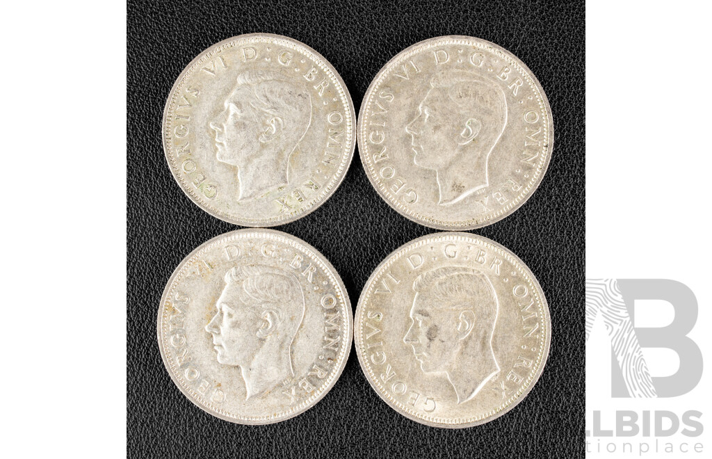 Four Great Britain 1942 KGVI Silver Half Crowns .500