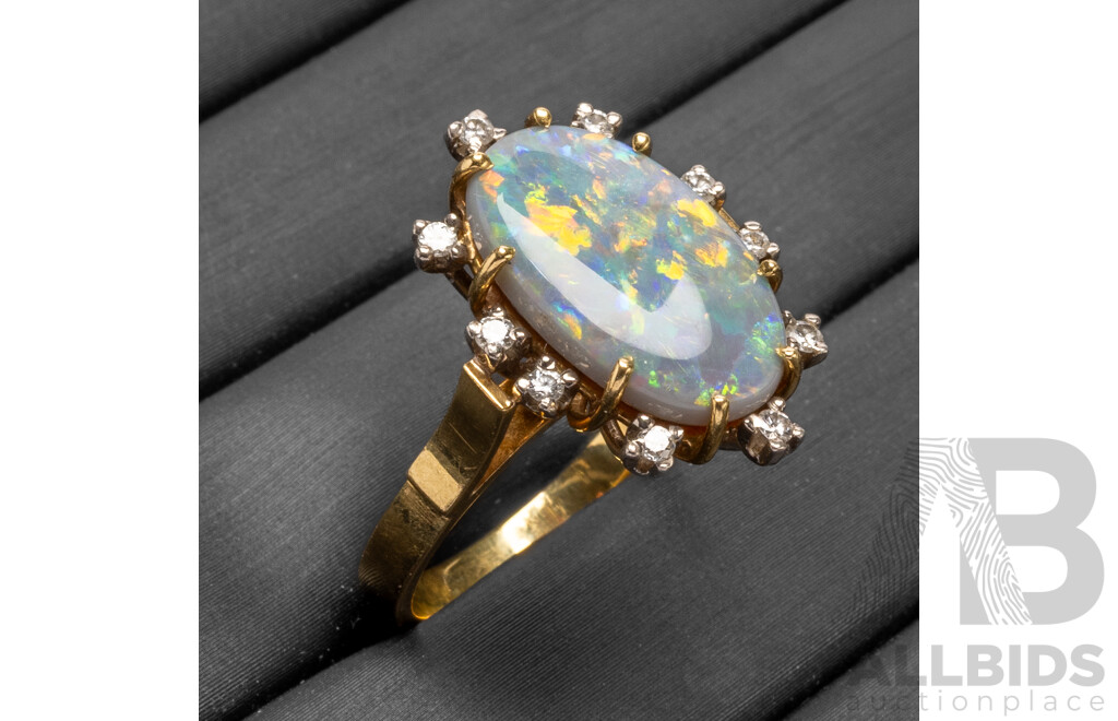 18ct Yellow Gold Opal & Diamonds Dress Ring - Size M