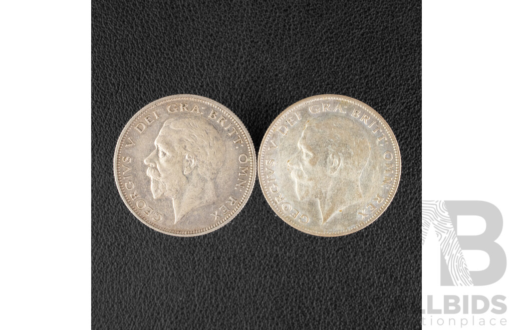 Great Britain KGV 1928 and 1929 Silver Half Crowns .500
