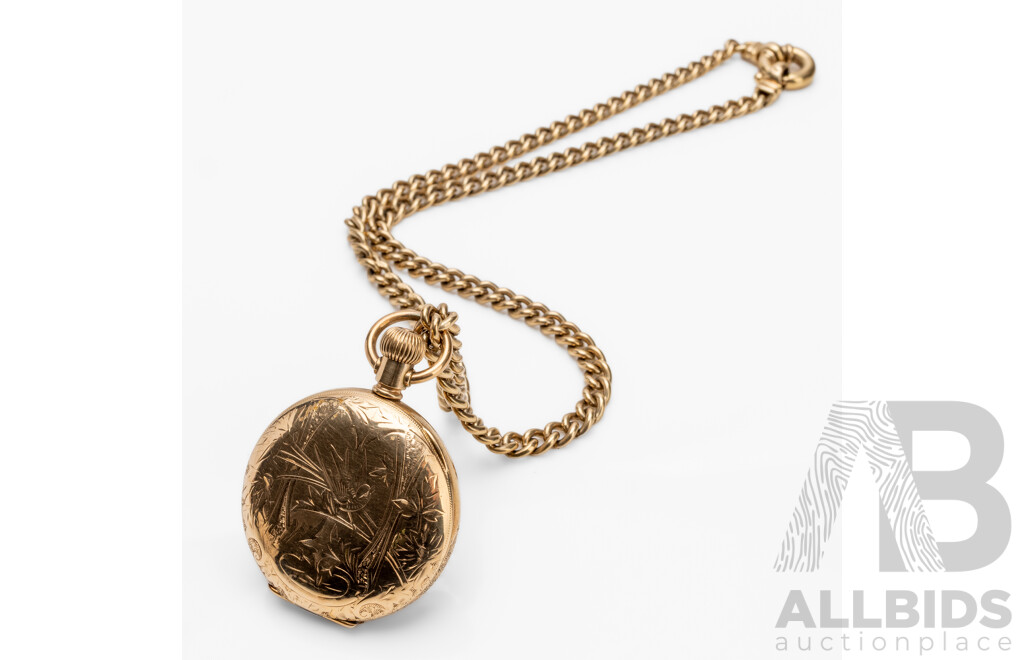 Vintage 9ct Pocket Watch & Heavy Chain by Keystone & Elgin - 8235992 - 73.06g