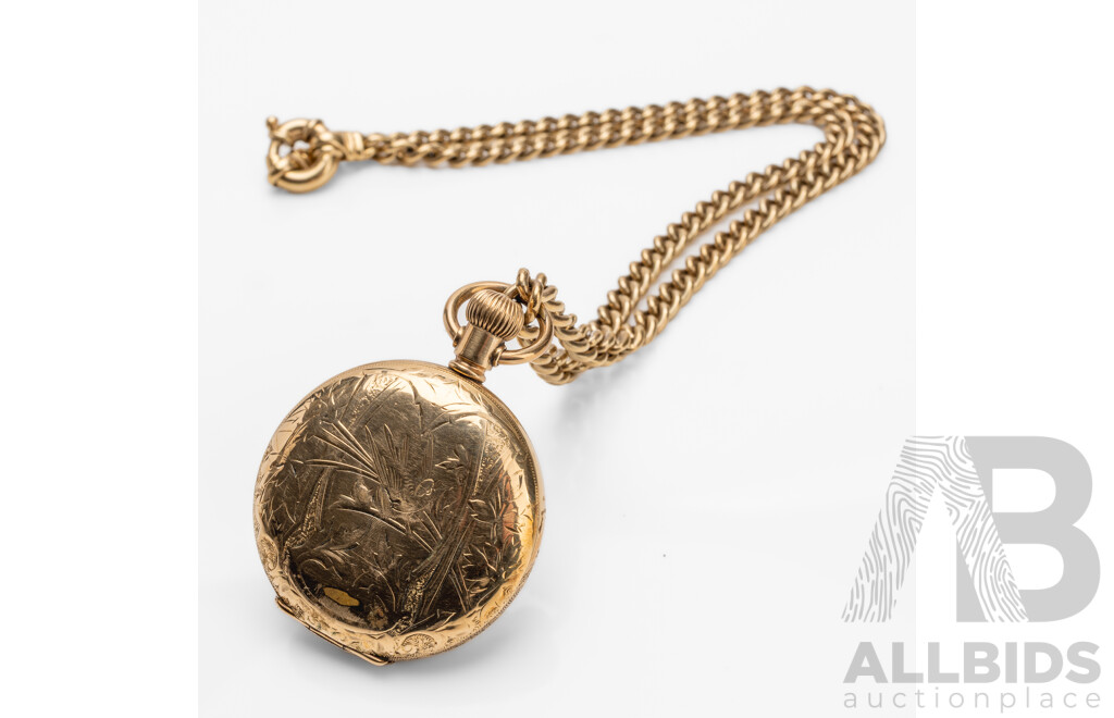 Vintage 9ct Pocket Watch & Heavy Chain by Keystone & Elgin - 8235992 - 73.06g