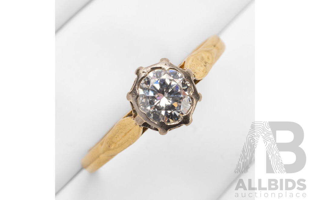 Vintage 18ct Yellow/White Gold & Diamond Solitaire Ring - Size T