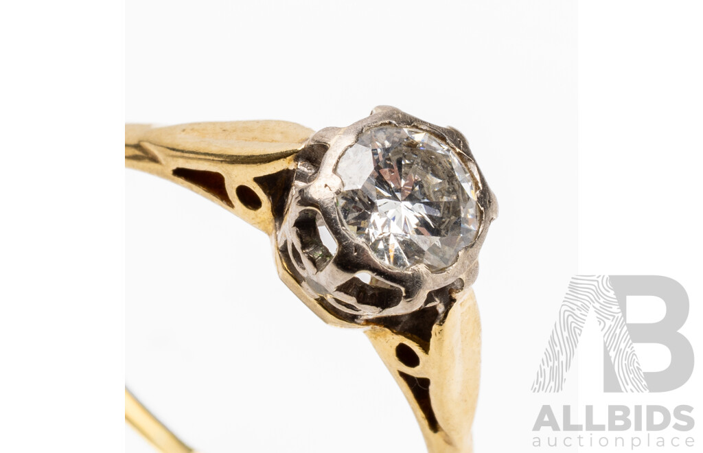 Vintage 18ct Yellow/White Gold & Diamond Solitaire Ring - Size T