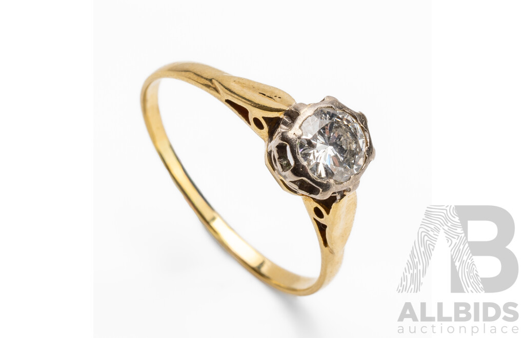 Vintage 18ct Yellow/White Gold & Diamond Solitaire Ring - Size T