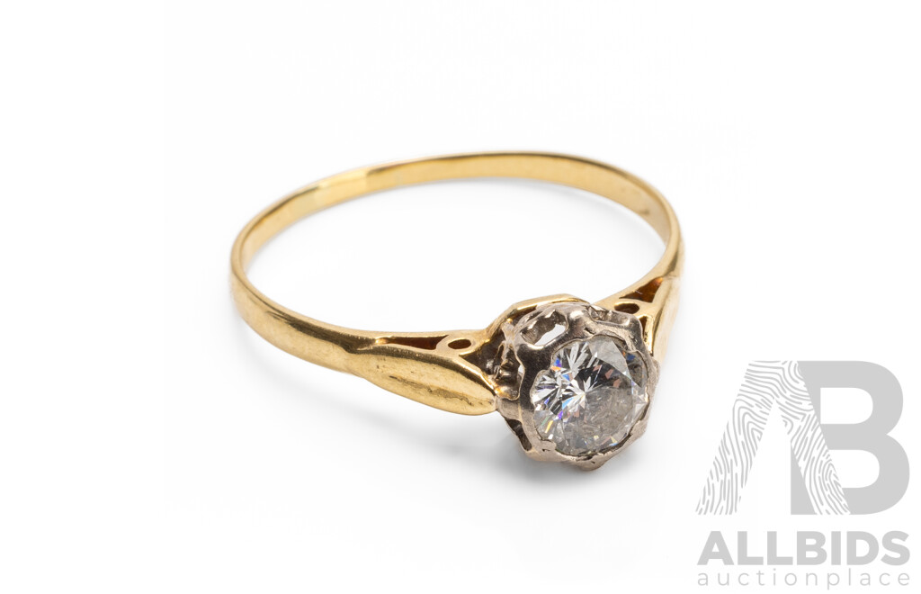 Vintage 18ct Yellow/White Gold & Diamond Solitaire Ring - Size T