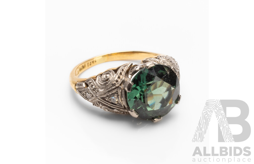 Vintage 18ct Yellow Gold/Platinum Spinel & Diamond Dress Ring - Size K