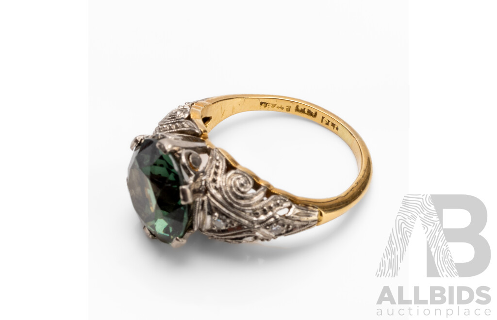 Vintage 18ct Yellow Gold/Platinum Spinel & Diamond Dress Ring - Size K