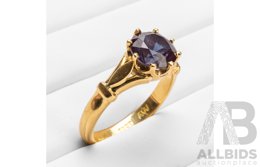 Handmade 18ct Yellow Gold & Sapphire Solitaire Ring - Size P.5