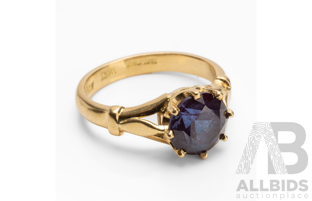 Handmade 18ct Yellow Gold & Sapphire Solitaire Ring - Size P.5