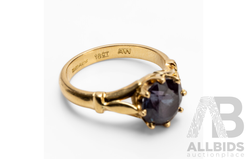 Handmade 18ct Yellow Gold & Sapphire Solitaire Ring - Size P.5