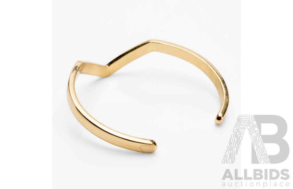 Handmade 9ct Yellow Gold Open Cuff Bangle with Diamonds & Sapphires - 19.99g