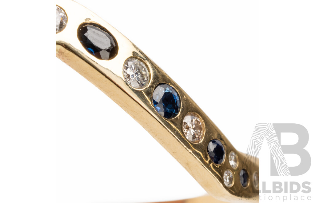 Handmade 9ct Yellow Gold Open Cuff Bangle with Diamonds & Sapphires - 19.99g
