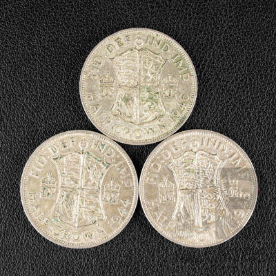 Great Britain 1944, 1945, 1946 KGVI Silver Half Crowns  .500