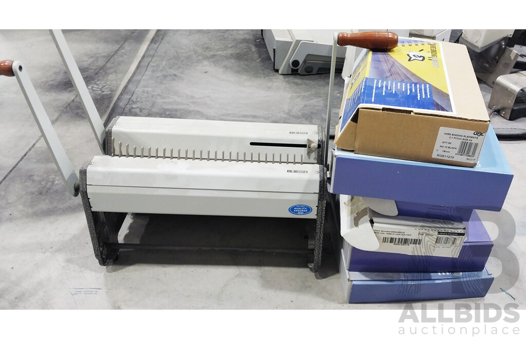Wire Binding Machine Including Various Boxes of Wire Binders and Electric Stapler