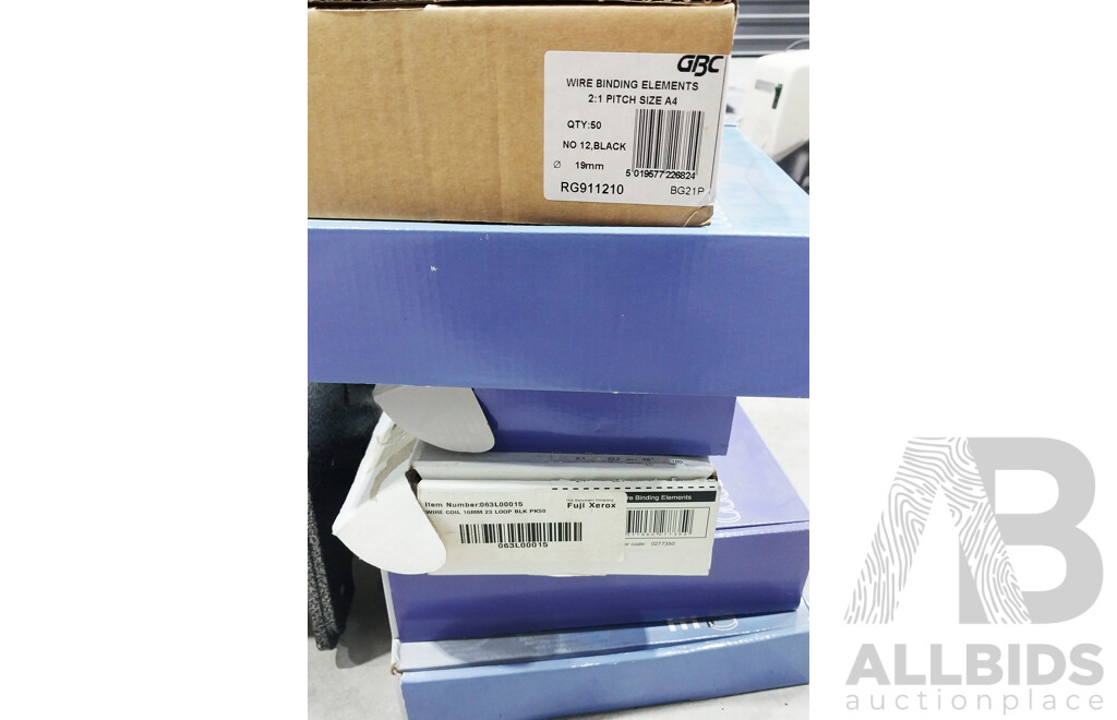 Wire Binding Machine Including Various Boxes of Wire Binders and Electric Stapler