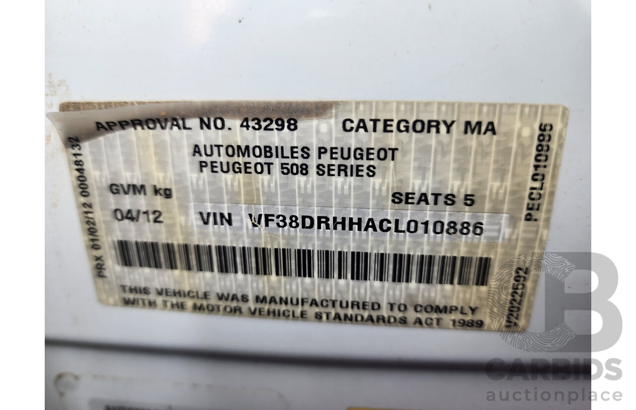 04/2012 Peugeot 508 Allure HDi Touring  4d Wagon White 2.0L