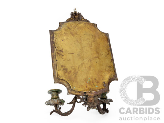 Antique Cast Metal Mirror with Two Candle Holders
