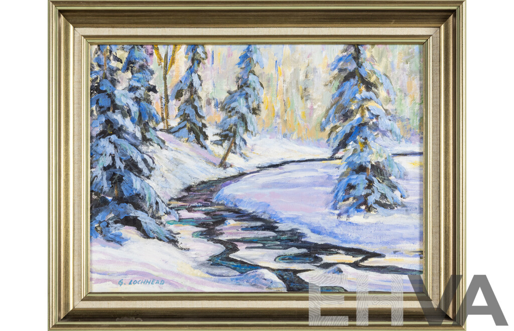 G.Lochhead, (20th Century), Snowy Path, Original Vintage Oil on Canvas Board, 40H x 50W cm (frame)